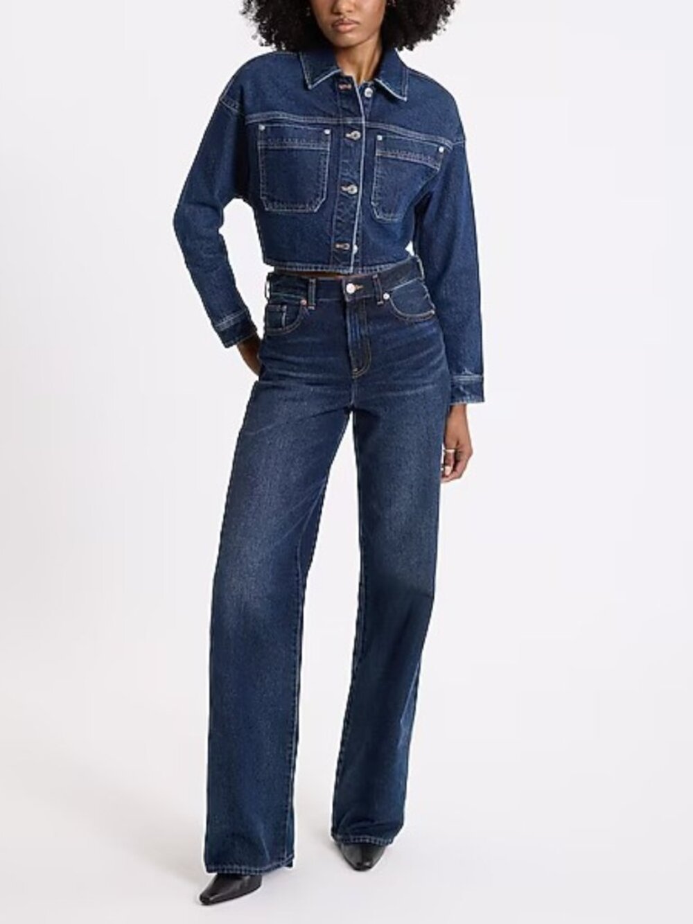 NWT Express Dark Wash Cropped Denim Jacket Women's Size XL